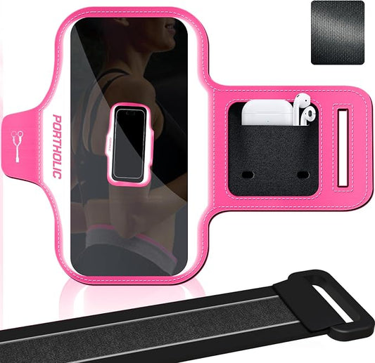 PORTHOLIC 2025 Running Armband Water Resistant Sports Phone Holder Case with Extension Strap, Key Card Slot Up to 6.9" Phone for iPhone 17/16/15/14/13 Plus Air Pro Max XR/XS, Galaxy S25/24/S10