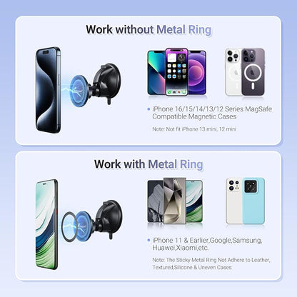 PROfezzion Magnetic Shower Mirror Phone Holder Reusable Suction Cup Phone Mount Compatible with iPhone 17 16 15 14 13 12 & All Phones, Rotating Stand for Glass Window Bathroom Kitchen, Black