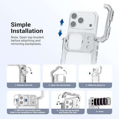 NEEWER ND Filter Set for PA143/PA144 Phone Cage Only, Neutral Density ND8/16/32/64 + Black Diffusion 1/4 + Magnetic Backplate, Filter Accessories Kit Compatible with iPhone 17 Pro/17 Pro Max, Silver
