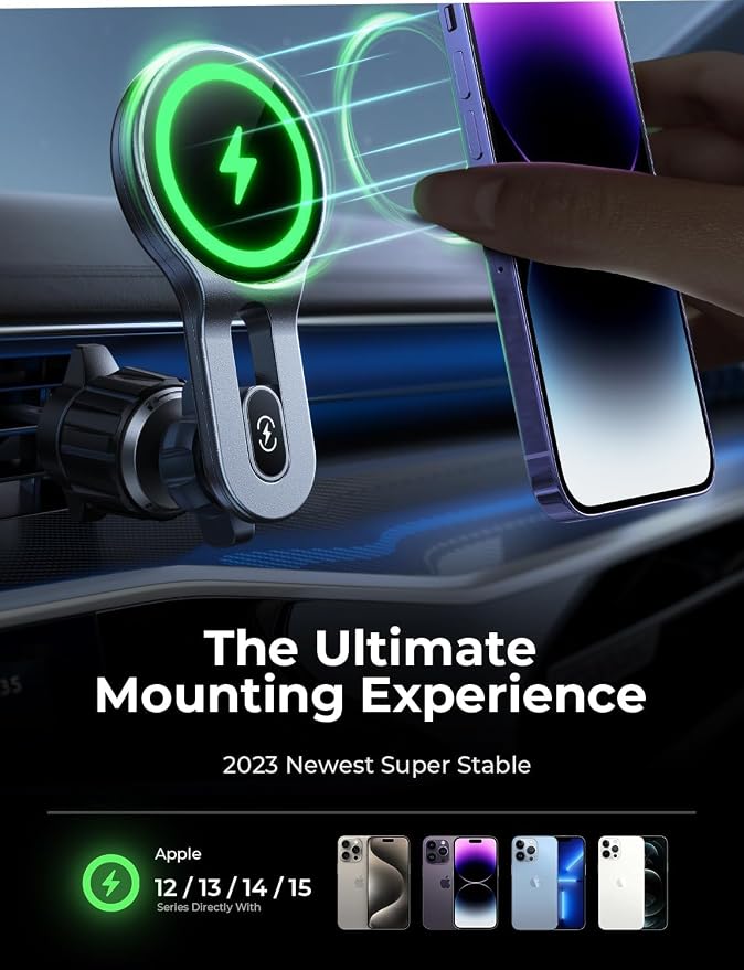 LISEN for iPhone 17 MagSafe Car Mount Charger, [Safer & Faster] Vent Magnetic Wireless Car Charger, Car Vent Phone Mount Charger Fits iPhone 17 Pro Max Air 15 14 13, Samsung with MagSafe Case,Black