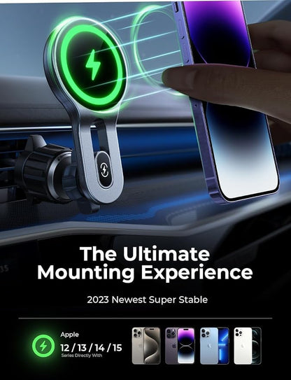 LISEN for iPhone 17 MagSafe Car Mount Charger, [Safer & Faster] Vent Magnetic Wireless Car Charger, Car Vent Phone Mount Charger Fits iPhone 17 Pro Max Air 15 14 13, Samsung with MagSafe Case,Black