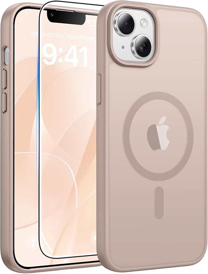 FNTCASE for iPhone 15 Plus Case: for iPhone 14 Plus Case [Compatible with Magsafe] Translucent Matte Cases with [Screen Protector] Military Grade Shockproof Protective Phone Cover - Desert Gold
