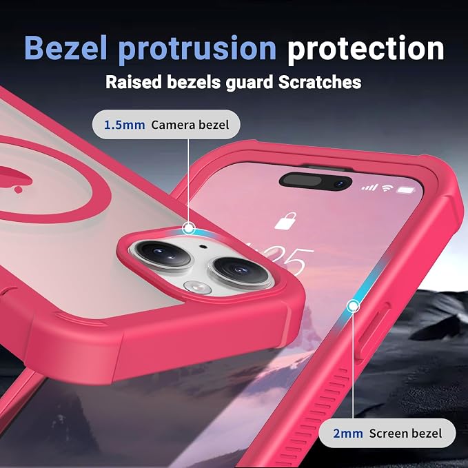 jaroco Magnetic for iPhone 15 Case, [Compatible with MagSafe][Military Grade Drop Protection][Heavy Duty Protection][Non-Slip][Shockproof] 2-Layer Durable Bumper Phone Case 6.1''-Rose