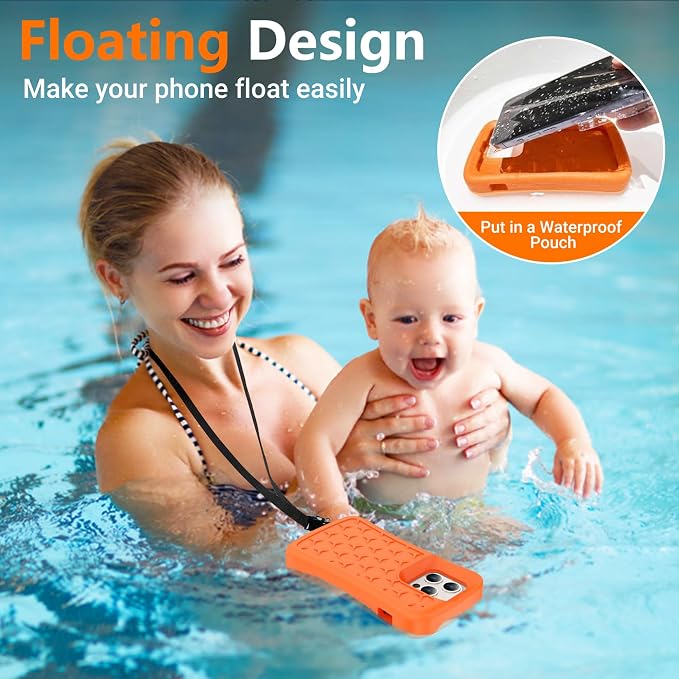 SPIDERCASE Floating Phone Case for iPhone 15/15 Pro/14/14 Pro/13/13 Pro/12/12 Pro [20FT Military Dropproof] with Waterproof Dry Bags and Lanyard EVA Foam iPhone Floating Case 6.1”, Orange