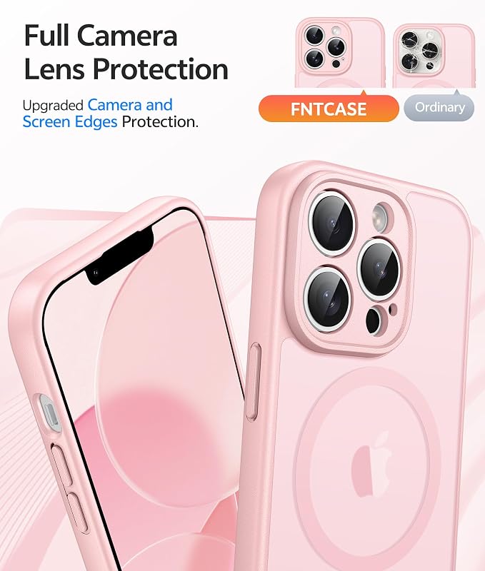 FNTCASE for iPhone 13 Pro Max Case: [Compatible with Magsafe] Translucent Matte Magnetic Cases [Full Camera Protection] Military Grade Shockproof Protective Phone Cover - Light Pink