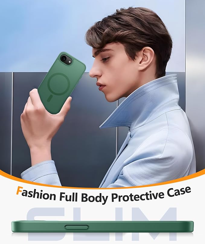 FNTCASE for iPhone 17e/ iPhone 16e Case, Fit for Magsafe, Screen Protector | Matte Magnetic Back, 14FT Military Grade Drop Protection, Shockproof Protective Phone Cover, Full Green