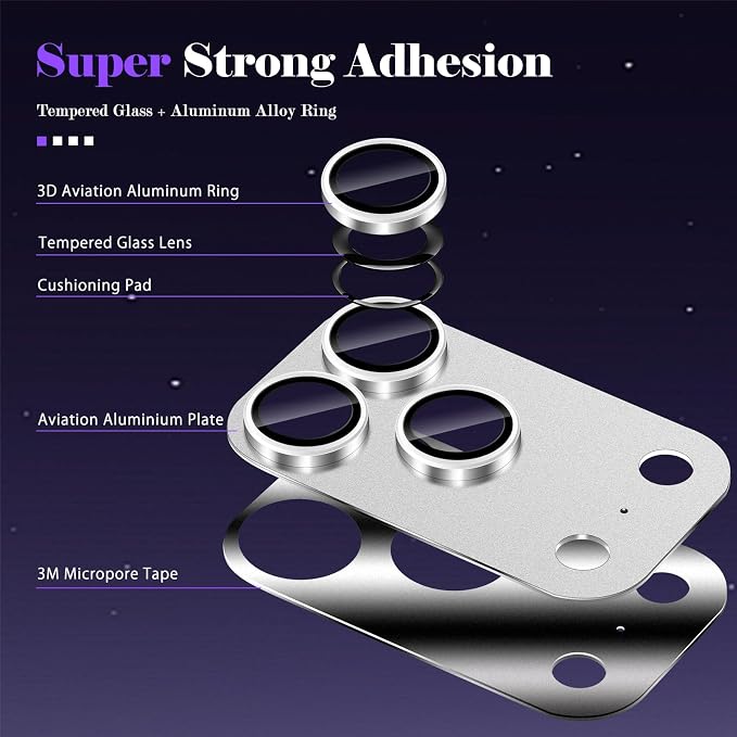 Camera Lens Protector for iPhone 17 Pro Camera Lens Protector [Strong Adsorption] [Not Easy to Break] Metal Tempered Glass Rear Camera Screen Cover - Silver