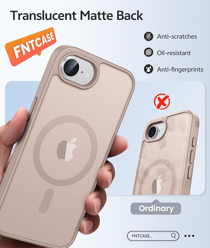 FNTCASE for iPhone 17e Case: iPhone 16e Phone Case [Compatible with Magsafe] Translucent Matte Cases with [Screen Protector] Military Grade Shockproof Protective Phone Cover - Desert Gold