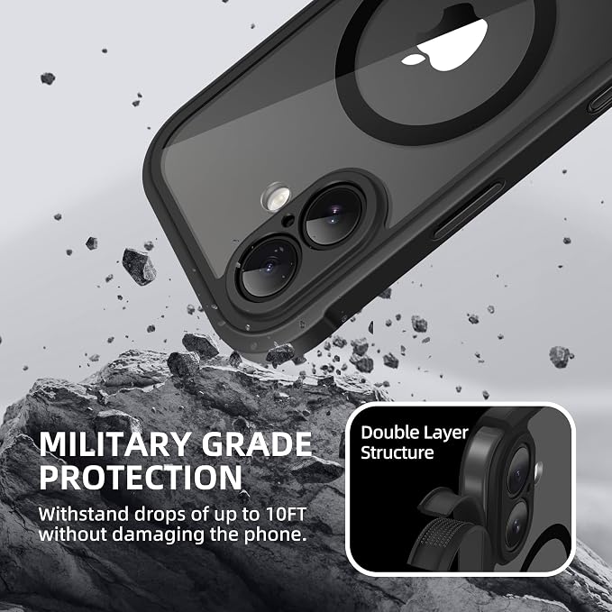 BERFY for iPhone 17 Case, Compatible with MagSafe, Built-in Glass Screen Protector, Camera Protection, Shockproof Full Body Phone case 6.3", Clear Black