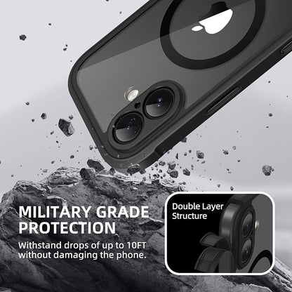 BERFY for iPhone 17 Case, Compatible with MagSafe, Built-in Glass Screen Protector, Camera Protection, Shockproof Full Body Phone case 6.3", Clear Black