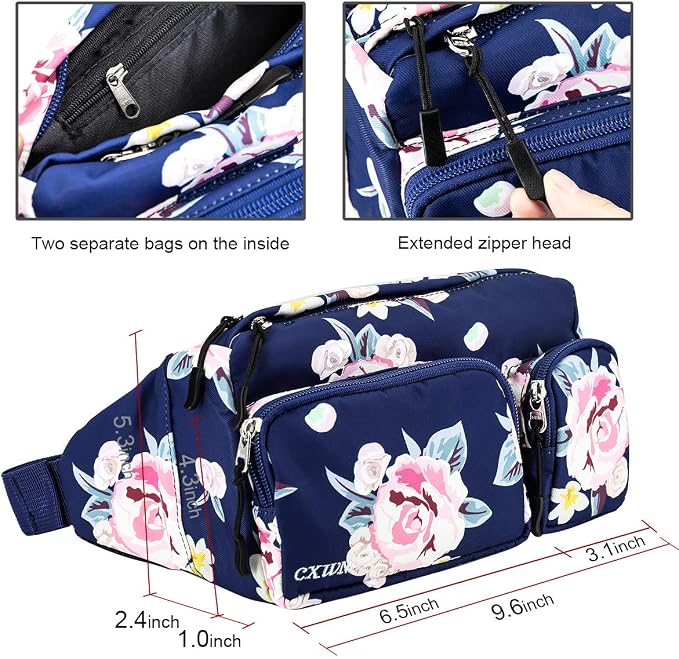 CXWMZY Fanny Packs For Women & Men, Waist Bag Hip Bum Bag Strap Extension Large Capacity Easy Carry Any Phone Passport Wallet for Outdoors Workout Traveling Casual Running Hiking Cycling Dog Walking