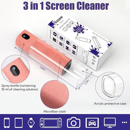 50 Pack Screen Cleaner 3-in-1 Screen Cleaner Spray and Wipe Built-in Cleaning Solution Touchscreen Mist Cleaner for All Car Screen Phone Laptop iPad TV Monitor,Pink