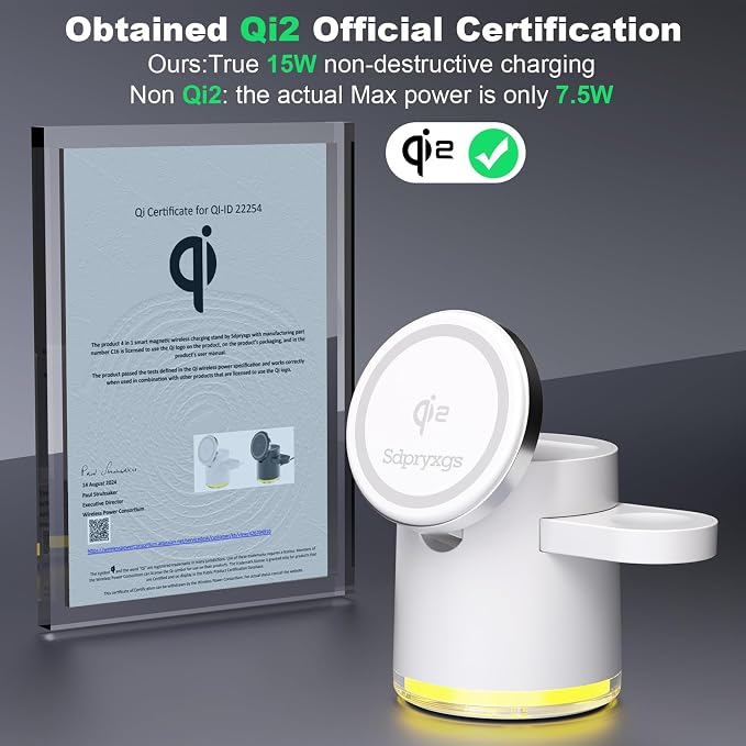 New Generation Qi2 Certified 3 in 1 Magnetic Wireless Charging Station, Compact Fast Charging Station,for Apple iPhone12-17,iWatches,AirPods,Samsung Phones and Watches(30W Adapter Included)(White)
