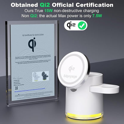 New Generation Qi2 Certified 3 in 1 Magnetic Wireless Charging Station, Compact Fast Charging Station,for Apple iPhone12-17,iWatches,AirPods,Samsung Phones and Watches(30W Adapter Included)(White)