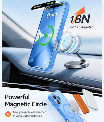 FNTCASE for iPhone 17 Case, Compatible with Magsafe, Glass Screen Protector | Full Camera Protection, Translucent Matte, 14FT Military Grade Drop Proof, Shockproof Protective Phone Cover, Ice Blue