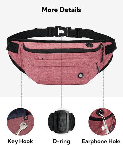 WATERFLY Running Belt Fanny Pack: Runner Marathon Jogging Waist Pack Sport Workout Exercise Fitness Phone Holder Belt for Men Women Jogger Slim Waistband Black
