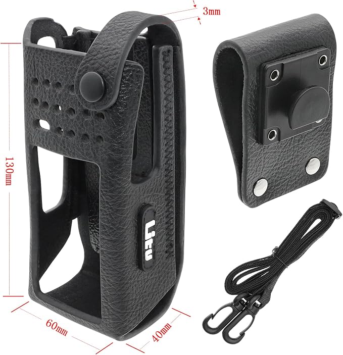 Two-Way Radio Case Leather Case with 3" Fixed Loop D-Ring for Motorola PMLN6099, PMLN6099A Black