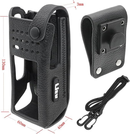 Two-Way Radio Case Leather Case with 3" Fixed Loop D-Ring for Motorola PMLN6099, PMLN6099A Black