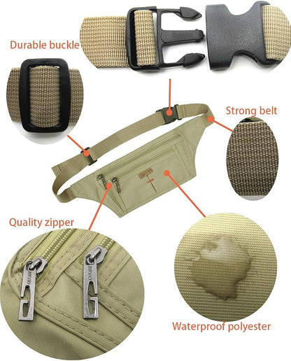 Naoki Outdoor Sports Running Jogging Cycling Hiking Camping Climbing Travel Ultra-thin Waterproof Polyester Waist Pack/Bag Runner Belt(Khaki)