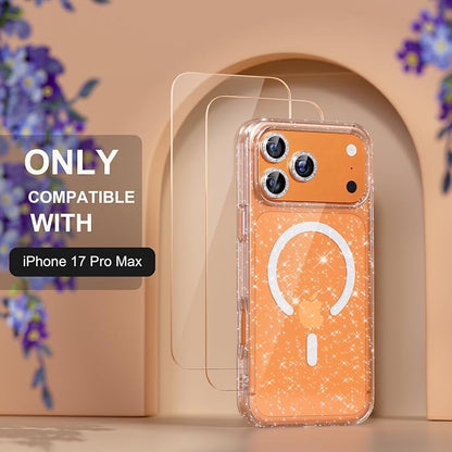 Choiche Magnetic for iPhone 17 Pro Max Case Compatible with MagSafe, Women Cute Glitter Sparkly Phone Case with Diamond Camera Lens Protectors, Military-Grade Drop Protection 6.9" (Clear)