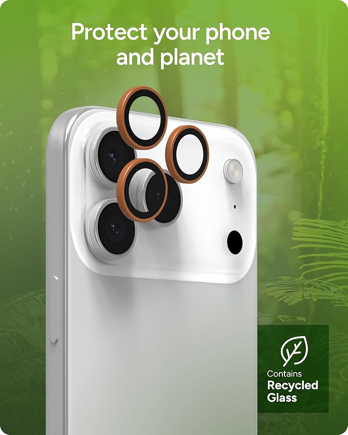 ZAGG iPhone Camera Lens Protector for iPhone 17/16/15 Pro and Pro Max Models - Orange, Camera Ring, Maximum Impact & Scratch Protection, Anti-Reflective Technology, Smudge-Resistant, Glass Elite