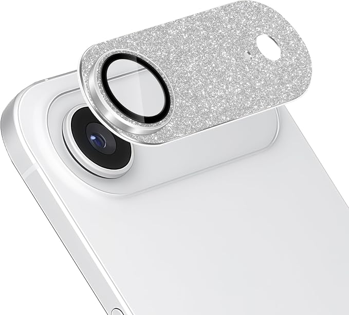 Camera Lens Protector for iPhone Air, Bling Glitter Camera Cover with 9H Tempered Glass Metal Ring, Anti-Scratch Lens Protector for iPhone 17 Air (Glitter - Silver)
