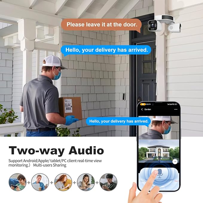 Dual Lens Outdoor Cameras 2.5K/5MP House Cameras Wired Plug-in | Wireless WiFi Camera with Audio and Video,PTZ,Auto Tracking,7/24 Recording,Color Night Vision,Cloud & SD Card Storage.