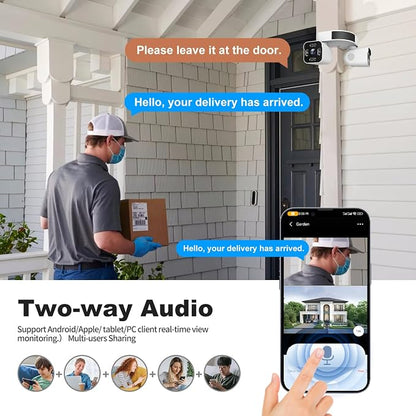 Dual Lens Outdoor Cameras 2.5K/5MP House Cameras Wired Plug-in | Wireless WiFi Camera with Audio and Video,PTZ,Auto Tracking,7/24 Recording,Color Night Vision,Cloud & SD Card Storage.