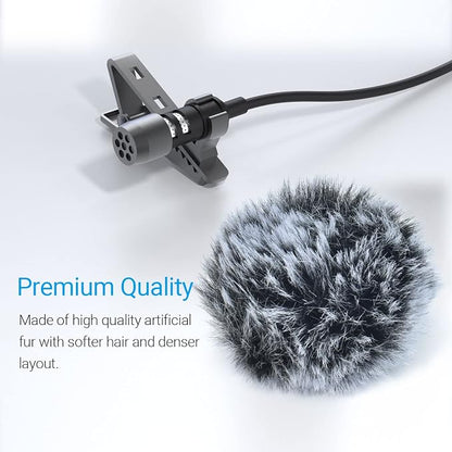 Cubilux Furry Windscreen & Foam Cover Set for Lavalier Lapel Microphone, Muff Windshield Windjammer Deadcat， Wind Muff & Dead Cat Set for Mini Clip-On Lav MIC, 5-Pack of Each