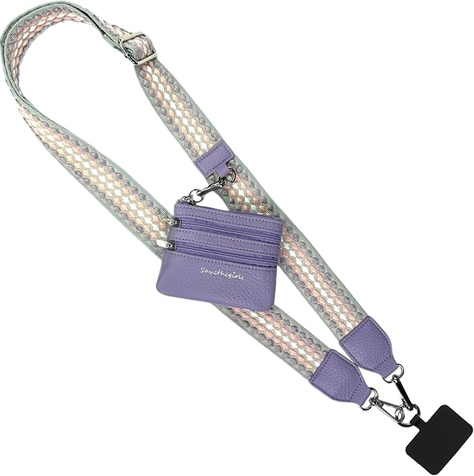 Save the Girls Original Clip and Go Phone Strap Pattern - Crossbody Phone Strap Chain with Zipper Wallet Pouch