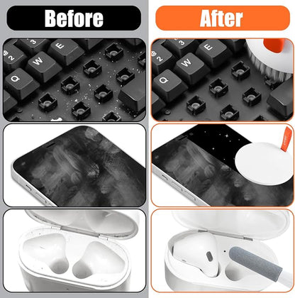 walrfid 2pcs White Pink Computer Keyboard Cleaner Kit, Laptop Screen Cleaning Spray for iPhone AirPod Phone MacBook iPad, 20-in-1 Electronic Clean Brush Tool for Earbud iPod TV Earphone Camera