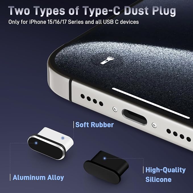 USB C Dust Plug, USB C Port Cover, Type C Charging Port Plug Cover with Speaker Dust Cover, Phone Accessories for iPhone 17/Air/17 Pro/17 Pro Max/iPhone 16/16 Plus/16 Pro/16 Pro Max/iPhone 15 Series