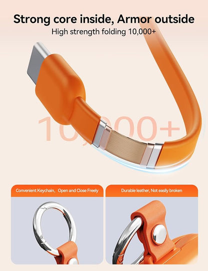 Portable Charger Power Bank, 10000mAh Fast Charging Power Bank with Built-in Cables, Travel Keychain Battery Pack with LED Display for iPhone Samsung Android iPad iWatch Charger 11/10/9/8/Ultra,Orange
