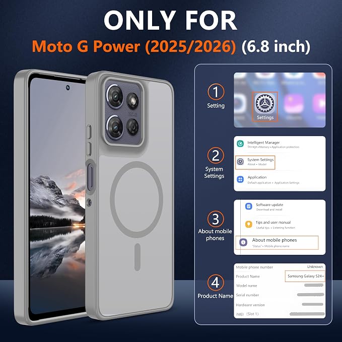 for Motorola Moto g Power 2025/2026 Case [Compatible with Magsafe] Translucent Matte Magnetic Case [Military Grade Protection] with Screen Protector Shockproof for G Power 2025/2026,Dark Gray