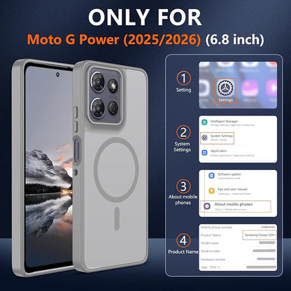 for Motorola Moto g Power 2025/2026 Case [Compatible with Magsafe] Translucent Matte Magnetic Case [Military Grade Protection] with Screen Protector Shockproof for G Power 2025/2026,Dark Gray
