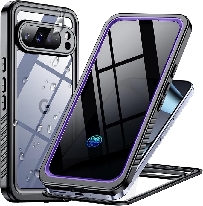 Temdan for Google Pixel 10 Pro XL Case Waterproof,Built-in Lens & Screen Protector[Full Body Shockproof][Military Dropproof][Dustproof][IP68 Underwater] for Pixel 10 Pro XL 6.8”-Purple/Clear