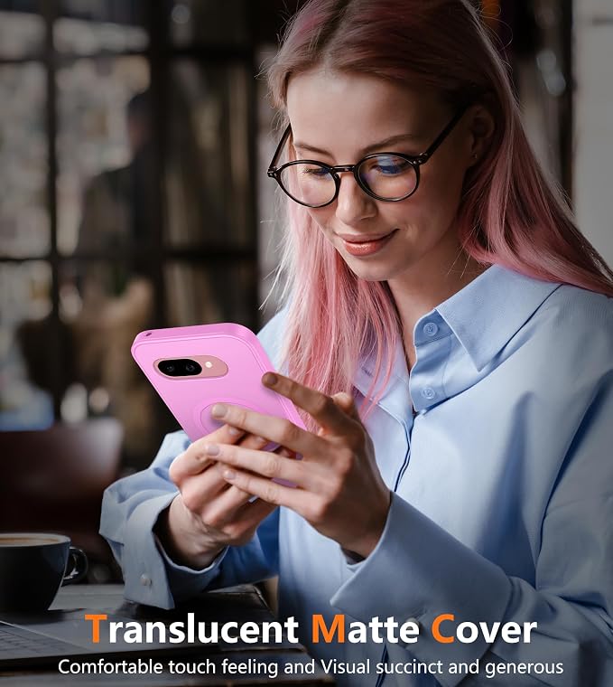 FNTCASE for Google Pixel 9a Case: [Compatible with Magsafe] Translucent Matte Magnetic Phone Cover - Military Grade Drop Protection - Shockproof Protective Cases for Pixel 9A (Pink)