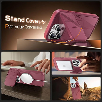TOCOL for iPhone 16 Pro Case with Slide Camera Cover, Kickstand and Camera Control Button, Fit for MagSafe, Rugged Solid Phone Case, Non-Slip, Drop Protection, Plum