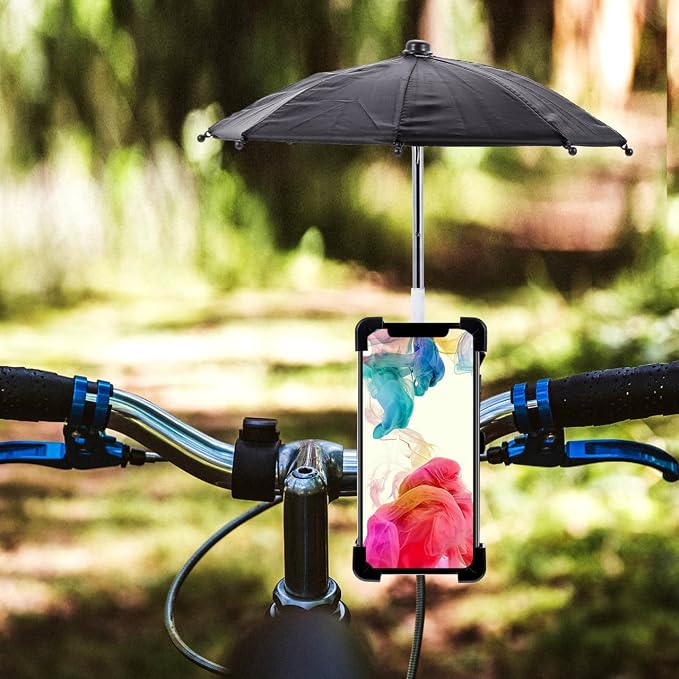 LIOOBO Phone Umbrella Holder: Bike Holder for Phone, Bicycle Cell Bracket with Small Sunshade Cover