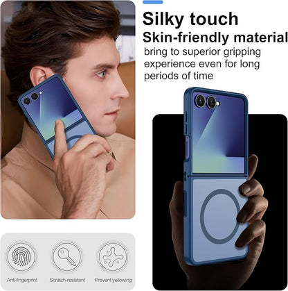 Pilaru for Samsung Galaxy Z Flip 7 case [Compatible with Magsafe] Translucent Matte Magnetic Phone Case,Slim Thin Duty Shockproof Protection Cover with 2pc HD Screen Protector-Dark Blue