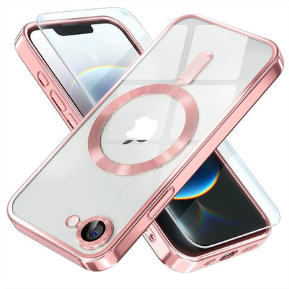 Misea Magnetic for iPhone 17e / 16e Case Compatible with MagSafe [Never Yellowing] [Military Grade Drop Protection] Full Camera Lens Protector Plating Soft Clear Phone Case for Women 6.1 inch, Pink