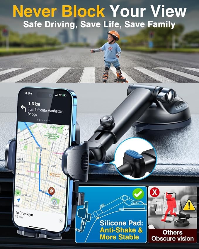 YRU True Military-Grade [360° Rotation Suction] 2026 Ultimate Car Phone Holder Mount 【90+LBS Safest Strongest & Patent Certs】 Dashboard Windshield Vent for iPhone 17 16 Pro Max Samsung, Royal Blue