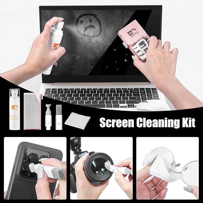 walrfid Laptop Keyboard Cleaner Kit with 80ml Screen Cleaner Spray, 15-in-1 Phone Computer Screen Cleaning Tool for iPhone iPad MacBook, Multi-Function Electronics Cleaning Kit for PC, Camera (Pink)