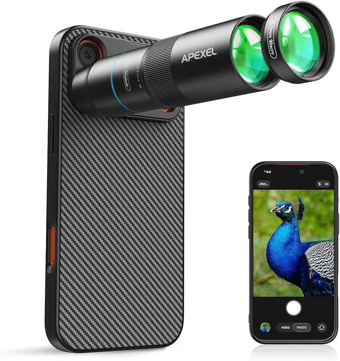 APEXEL 10X Tele-Macro Pro Dual Lens 2-in-1, Portable Clip-On Telephoto Macro Lens for 17 pro max, Pro Photography for Travel, Concert, Exploration