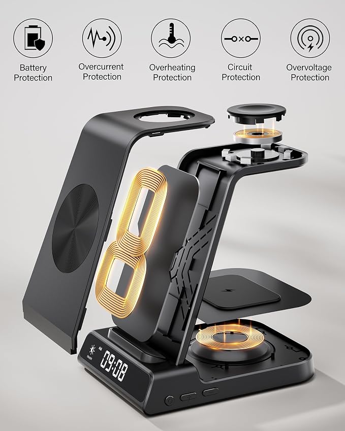 Wireless Charger for iPhone 17, 3 in 1 Charging Station for Apple Watch Watch 11/10/9/8/7/6/5, Ultra 3/SE 3, for iPhone 17/16/15/14/13/12/11/X Series, for Air Pods Pro 3/4/Pro 2 (No Adapter)