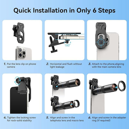 APEXEL 10X Tele-Macro Pro Dual Lens 2-in-1, Portable Clip-On Telephoto Macro Lens for iPhone, Compatible with Samsung & Almost All Smartphones, Pro Photography for Travel, Concert, Exploration