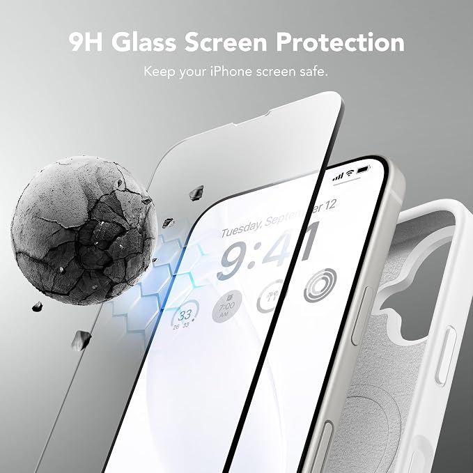 GONEZ Magnetic for iPhone 16 Case, Compatible with MagSafe, [Screen Protector + Camera Lens Protector], Liquid Silicone Shockproof Protective Phone Case for iPhone 16 6.1", White