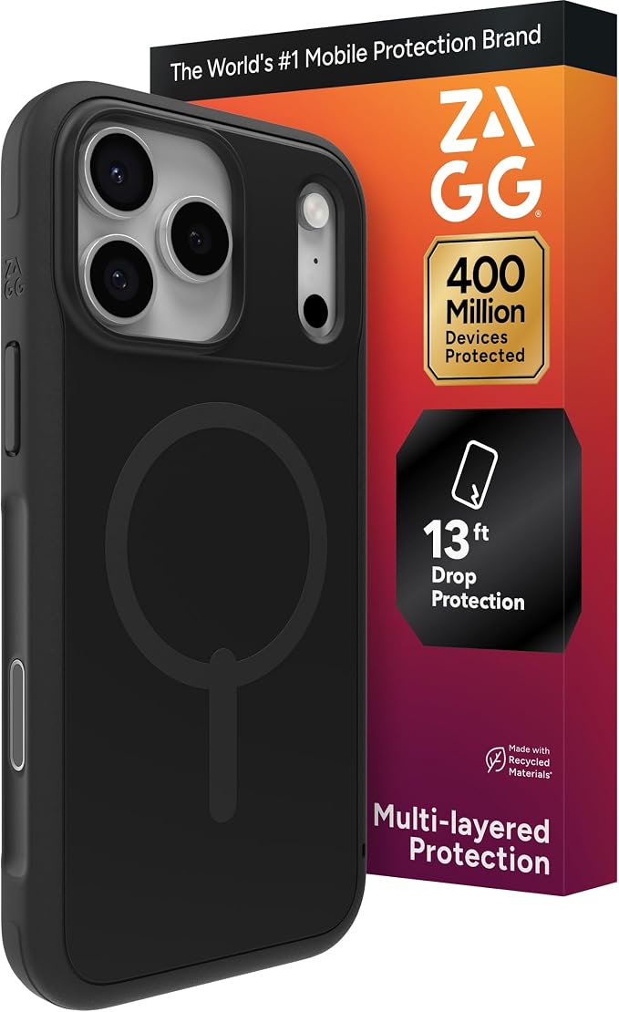 ZAGG Sedona Snap Case for iPhone 17 Pro Max - Flood Black, Drop Protection (13ft/4m), Graphene-Reinforced Multi-Layer Protection, MagSafe Phone Case with Impact-Absorbing Bumpers, Slim & Lightweight