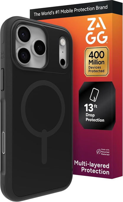 ZAGG Sedona Snap Case for iPhone 17 Pro Max - Flood Black, Drop Protection (13ft/4m), Graphene-Reinforced Multi-Layer Protection, MagSafe Phone Case with Impact-Absorbing Bumpers, Slim & Lightweight