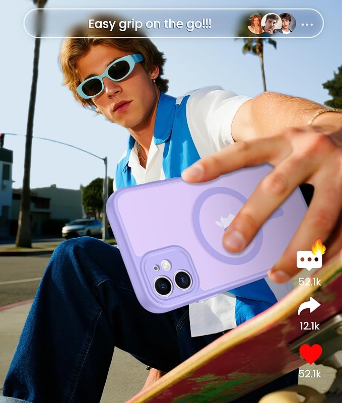 FNTCASE for iPhone 11 Case: [Compatible with Magsafe] Translucent Matte Magnetic Cases [Full Camera Protection] Military Grade Shockproof Protective Phone Cover - Light Purple